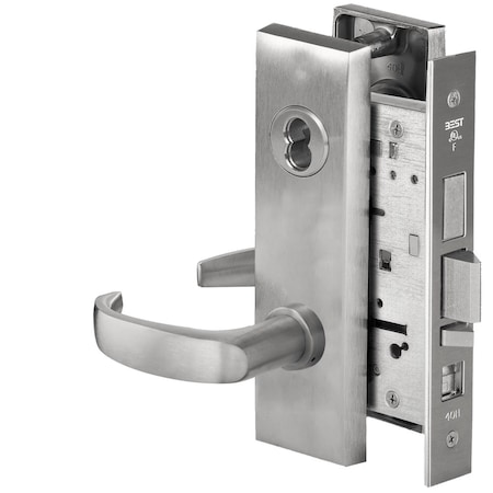 Best Grade 1 Office Mortise Lock, 14 Lever, M Escutcheon, SFIC Housing Less Core, Satin Chrome Finish, Fi 45H7AB14M626